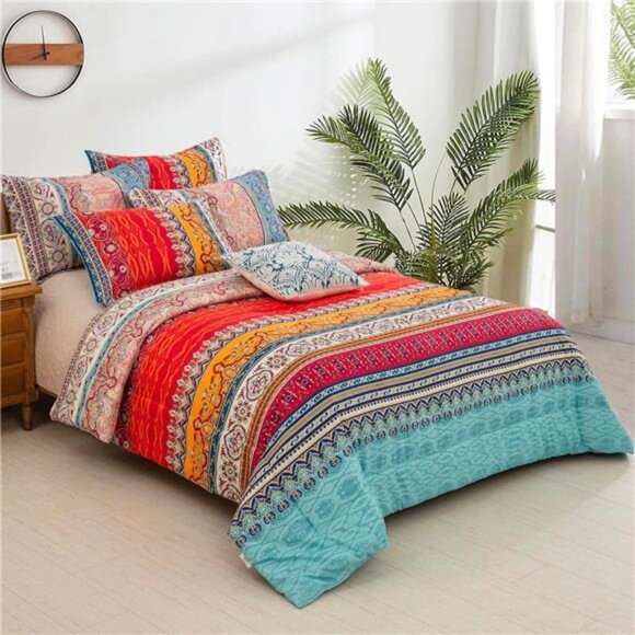 Striped Bohemian Comforter Set Queen Size 3 Pieces Boho Hippie Geometric Bedding - Picture 3 of 8